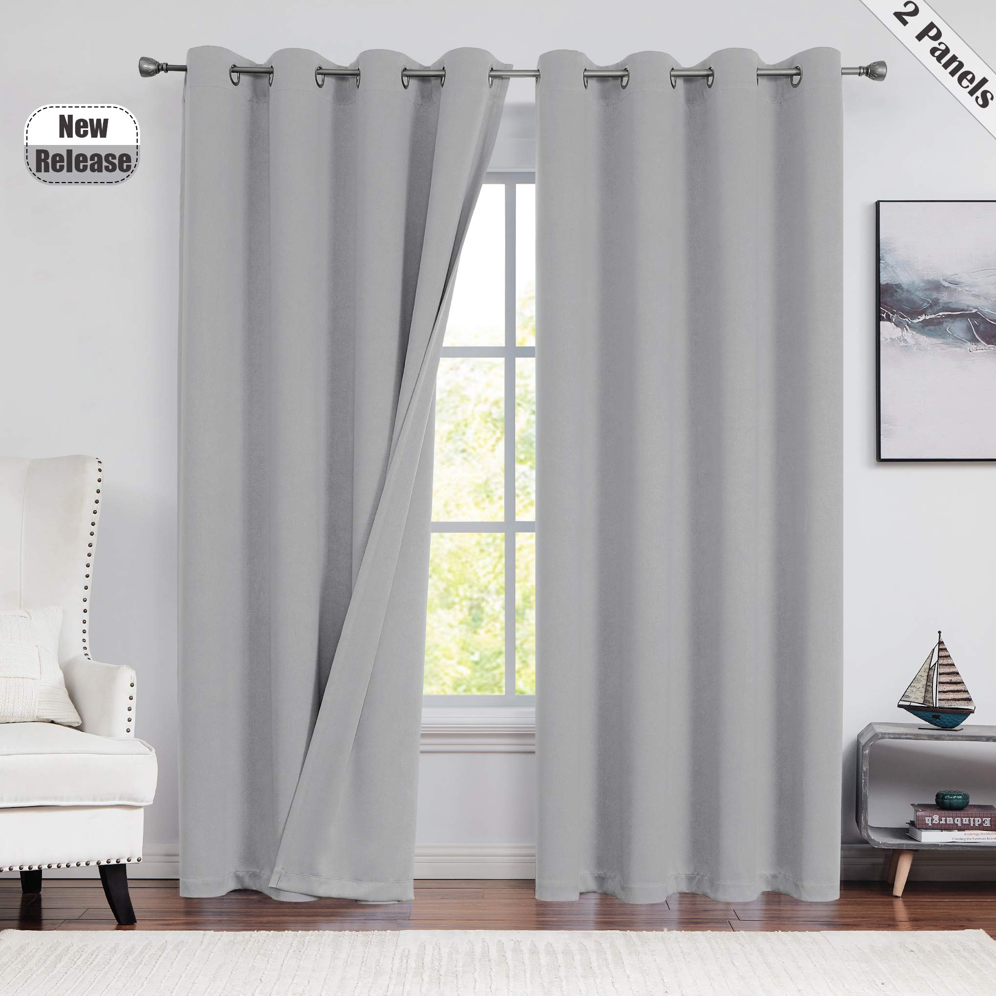 Beauoop Linen Light Blocking Curtains 90% Room Darkening Thermal Insulated Energy Efficient Drapes Ring Top Solid Panels for Bedroom/Living Room