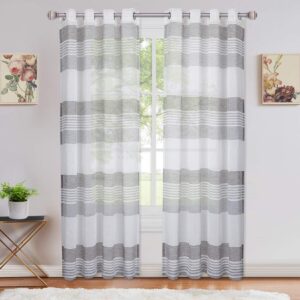 LinTimes Sheer Curtains Textured Window Voile Eyelet Curtain Grommet Semi Transparent Window Treatment for Bedroom Living Room