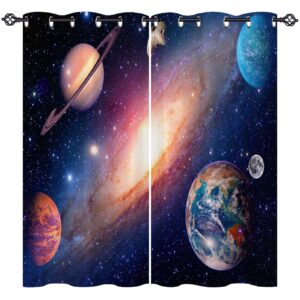 ANHOPE Planet Curtains Eyelet Ring Top Thermal Insulated 80% Blackout Curtains with Space Galaxy Earth Print Pattern Window Drapes for Kids Boys Girls Bedroom Living Room 28 x 54 Inch Drop 2 Panels