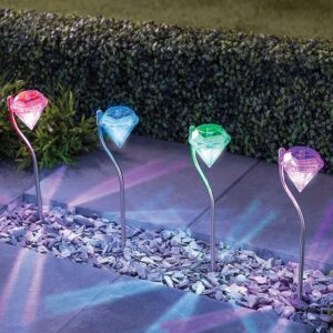 4 X Garden Solar Lights LED Colour Changing Diamond Solar Lights for Garden