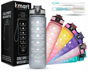K-MART Water Bottle 1000ml Sports Water Bottle with Motivational Time Marker & Straw
