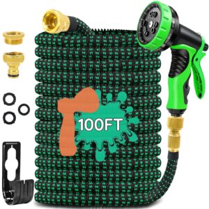 Garden Hose Expandable Garden Pipes-100FT Flexible Garden Hose Reels Including 10 Function Spray Gun Nozzle and Solid Brass Fittings