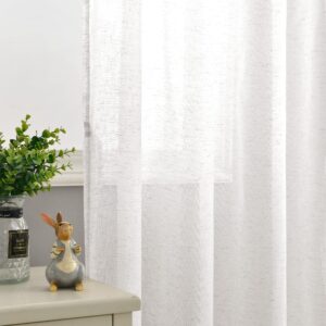 DWCN Semi Sheer Curtains for Living Room Linen Textured Voile Curtains Eyelet Top Decorative Curtain Drapes for Bedroom