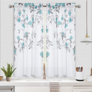 CAROMIO Translucent Teal Kitchen Net Curtain Voile