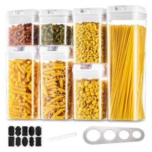 Pasta Food Storage Containers Kitchen: 4Pcs Airtight Cereal Storage Jars Large Plastic Spaghetti Boxes Set with White Easy Lock Lids Stackable Clear Flour Rice Canisters Bpa Free Pantry Organise
