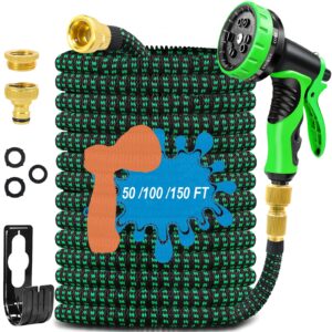 Garden Hose Expandable Garden Pipes-150FT Flexible Garden Hose Reels Including 10 Function Spray Gun Nozzle and Solid Brass Fittings