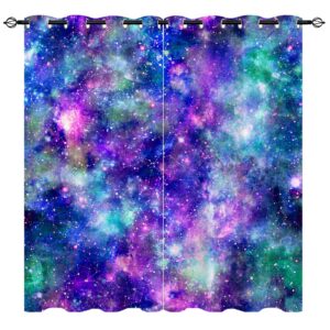 YUANZU Galaxy Curtains for Kids Bedroom - Space Nebula Universe Cosmic Sky Stars Print Pattern Eyelet Blackout Thermal Insulated & Room Darkening Window Drapes for Boys Girls 2 Panels W117cm x D137cm