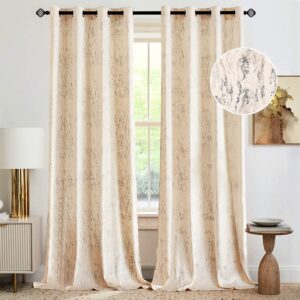 Woaboy Velvet Curtains W 46 x L 90 inches Soft Luxury Living Room Curtains Gold Foil Print Room Darkening Curtains Thermal Insulated Eyelet Drapes for Bedroom 2 Panels