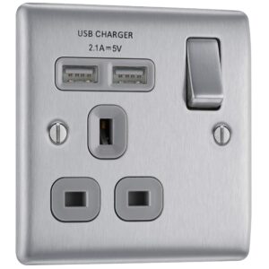 BG Electrical nbs21ug Fast Charging Switched Single Socket with Two Charging USB Ports