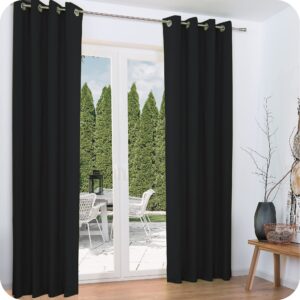 Beautissu Thermal Curtain Set 140x245cm Amelie - 2 Panels Bedroom Curtain – Insulating Window Drapes – Long Drapes for Windows Set of 2 Opaque Curtains in Black