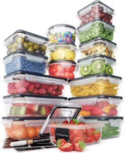 Food Storage Containers Set (32 Piece Set) - 16 Airtight Plastic Containers with 16 Snap Lids - Leak Proof Kitchen & Pantry Containers - BPA-Free - Chalkboard Labels & Marke