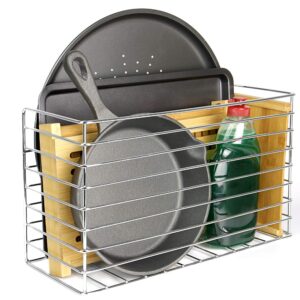 Hanging Kitchen Storage Basket Large | Over Cabinet & Cupboard Door | Tea Towel Baking Tray & Chopping Board Holder | Chrome Finish | M&W