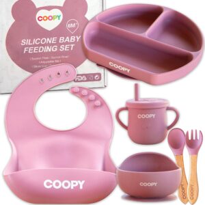 COOPY® Silicone Baby Weaning & Toddler Feeding Set | Plate & Bowl with Suction | Weaning Adjustable Bib