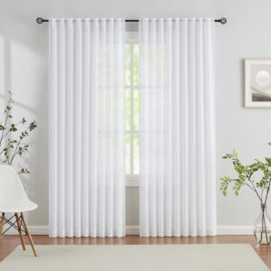 White Sheer Curtains for Guest Bedroom 72" Cross Linen Textured Privacy Window Curtain Sets Elegant Light Filtering Transparent Pencil Pleat Top Drapes for Living Room Patio Parlor 52&rdquo;w 2 Panels