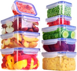 KICHLY Plastic Airtight Food Storage Containers - 18 Pieces (9 Containers & 9 Lids) Plastic Food Containers with Lids for Kitchen & Pantry