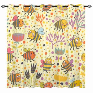 YUANZU Bee and Flower Curtains - Kids Boys Girls Cartoon Jungle Forest Spring Floral Print Pattern Eyelet Blackout Thermal Insulated Window Drapes for Nursery Bedroom Playroom 2 Panels W117cm x D137cm