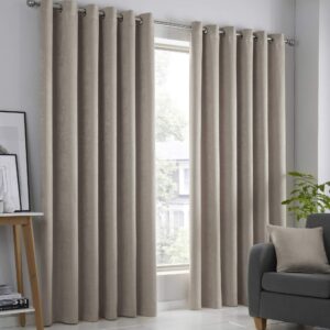 Fusion - Strata - Blockout Pair of Eyelet Curtains - Natural - 46" Width x 54" Drop (117 x 137 cm)