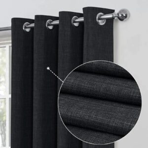 always4u Linen Look 100% Blackout Eyelet Curtains Thermal Energe Saving for Bedroom 1 Pair Noise Reducing Solid Modern Window Treatment for Home Decoration Charcoal Grey W90*L9