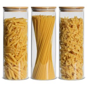 ComSaf Glass Spaghetti Pasta Storage Container with Lids 2200ml Set of 3