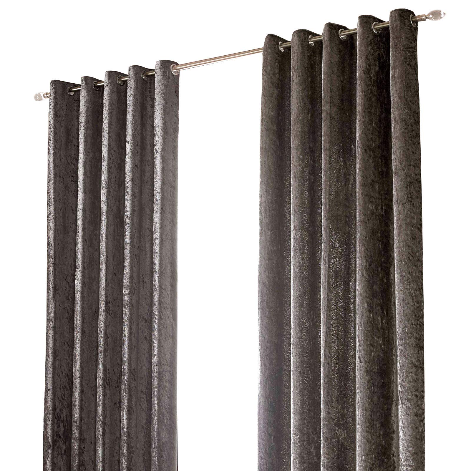 Sienna Crushed Velvet Eyelet Ring Top Pair of Fully Lined Curtains - Charcoal 46" x 72"