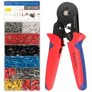 Bootlace Ferrule Crimping Tool STD AWG23-7/0.25-10mm² Self-Adjustable Ratchet Wire Crimper with 1350PCS Crimp Connectors，Ferrule Crimper Plier Se