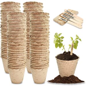 Green Thumbz Fibre Plant Pots 100pcs 8cm Biodegradable Seed Pots Round Seedling Pots for Growing Vegetables
