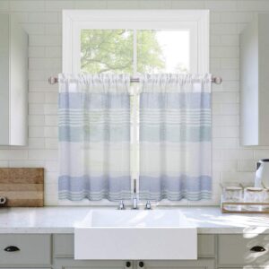 LinTimes Voile Curtains Decorative Striped Splicing Semi Transparent Half Window Treatment Sheer Cafe Small Kitchen Curtains
