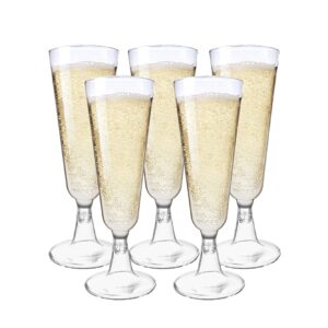 MATANA - 48 Multi-use Plastic Clear Champagne Flutes for Garden Wedding Anniversary and Birthday Party - 150ml