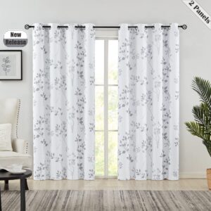 Beauoop Floral Blackout Window Curtain Panels 95% Room Darkening Thermal Insulated Noise Reducing Drapes for Bedroom/Living Room Leaf Energy Saving Eyelet Window Treatment