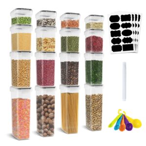 Benss Set of 16 pcs Food Containers With Lids - Cereal Storage Containers -Kitchen Storage Containers - Include 40 Labels & 1 Marker& 5pcs Spoo