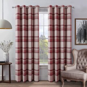 always4u Red Check Curtains Eyelet Red Tartan Highland Wollen Woven Checked Curtains Fully Lined Drapes for Home Decoration Pair of 66 * 90 Inches