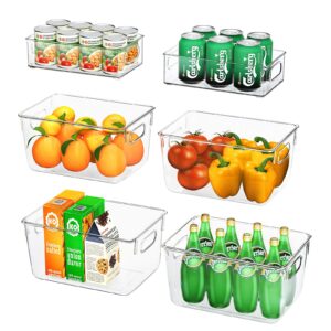 FINEW Fridge Storage Organisers - 6 Pack (4 Large & 2 Small) Clear Refrigerator Storage Boxes with Handle