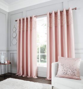 Catherine Lansfield Glitzy Eyelet Curtain 90x90 Inch Blush