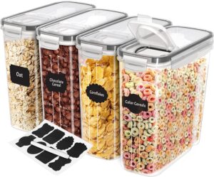KICHLY Cereal Storage Container (Set of 4) – BPA Free Plastic – Airtight Kitchen Storage Containers -Dry Food Storage – Cereal Dispenser for Kitchen & Pantry