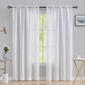 Home Brilliant Net Curtains 84 Drop White Linen Voile Curtain Panels Window Treatment Living Room Bedroom Curtains