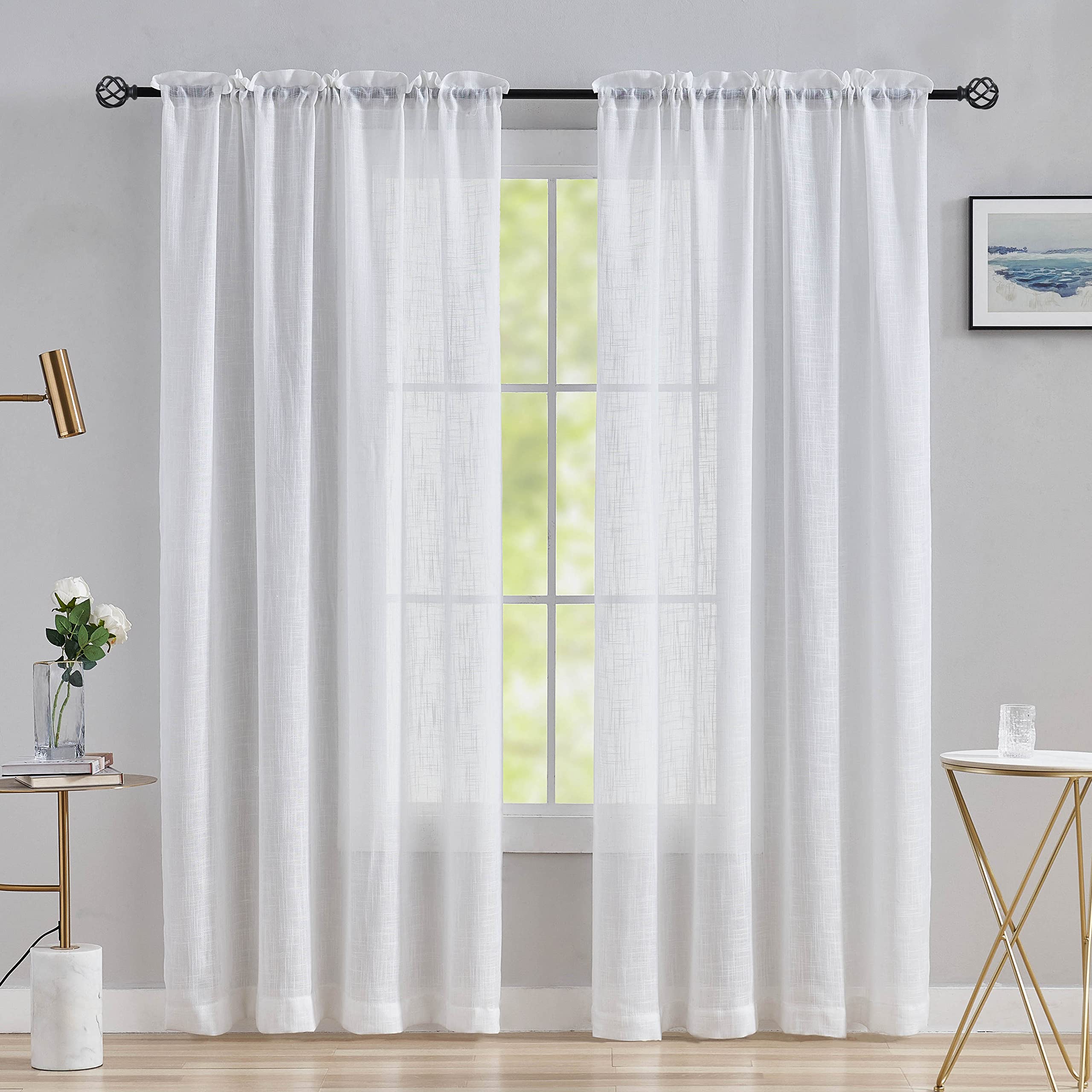 Home Brilliant Net Curtains 84 Drop White Linen Voile Curtain Panels Window Treatment Living Room Bedroom Curtains
