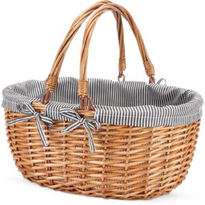 G GOOD GAIN Oval Picnic Basket with Folding Handles