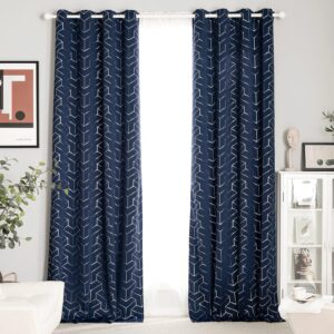 PONY DANCE Boy Curtains for Bedroom - Navy Curtains for Living Room Glitter Decorative Long Blackout Curtain Geometric Drapes Room Darkending