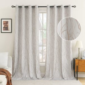 EMEMA Grey-white Velvet Curtains Branch Pattern 90 Inch drop Curtain Pair Eyelet Room Drapes for Living Room Kids Bedroom Nursery 46" W x 90" L 117x228 cm 2 Panels