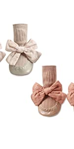Bowknot Indoor Anti-Slip Slippers Shoes Socks