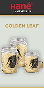 Golden Leaf Design Glass Kitchen Storage Jar Set