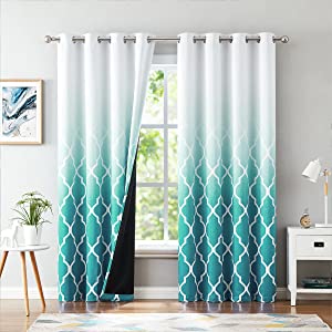 mid-shot image of teal ombre curtain