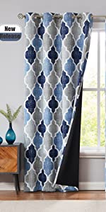 moroccan blackout curtain blue grey