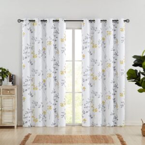 Beauoop Floral Blackout Window Curtain Panels Thermal Insulated Noise Reducing Drapes for Bedroom/Living Room Leaf Energy Saving Window Treatment Eyelet Top