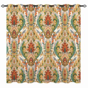 YUANZU Ethnic Curtains - Girls Colorful Indian Retro Floral Paisley Mandala Boho Flower Style Print Pattern Eyelet Blackout Thermal Window Drapes for Bedroom Living Room 2 Panels W75cm x D166cm