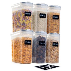 uovva Airtight Cereal Storage Containers &ndash; 6pcs Food Storage Containers Set &ndash; 4L Kitchen Pantry Organiser &ndash; BPA Free Cereal Dispenser Set &ndash; Ideal for Cereal & Cornflakes Storage