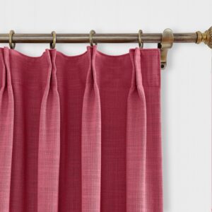 ChadMade 66W x 54L Inch Burgundy Red Faux Linen Curtain Drapes with Blackout Lining
