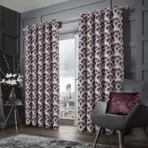 always4u Jacquard Curtains Lining Eyelet Thermal Insulating Nature Style Woven Banana Leaf Pattern For Bedroom Living Room Window Treatment A Pair Burgundy 90*9