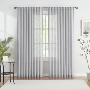 Semi-Sheer Grey Curtains for Bedroom 72" Long Linen Textured Light Filtering Pencil Pleat Top Window Curtain Panels for Living Room Contemporary Solid Color Not See Through Drapes 2 Pack 52" width