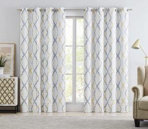 Blackout Window Curtains for Bedroom Living Room 90 inch Long Yellow and Grey Modern Moroccan Pattern Print Thermal Insulated Drapes Privacy Protection Window Treatment Sets Grommet Top
